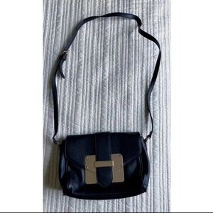 Aldo Black Gold Hardware Faux Leather Smooth Soft Purse Shoulder Bag Snap Close